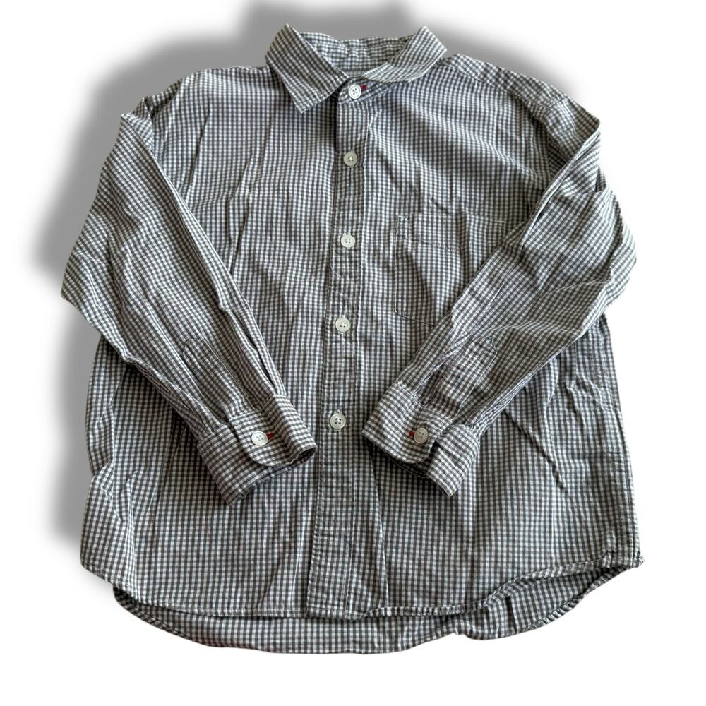Mini Boden Boys Brown Gingham Check Button-Up Shirt 5-6
